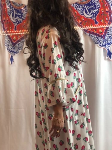 جلابية رمضان شالكي لون أبيض ميدي