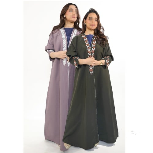 عباية كاجوال مطرزة باللولو الابيض قماش لف لمياء