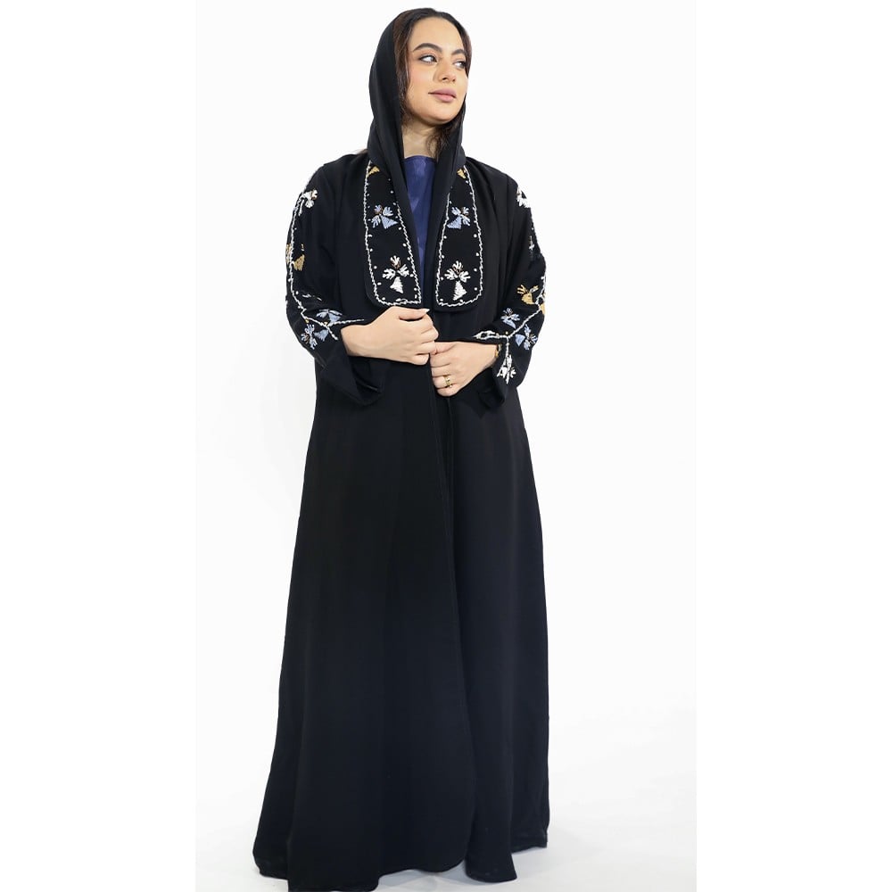 عباية كاجوال لف بقماش اوكراني كلاسيك ، بتطريز ملون و مطرزة بالسيلان