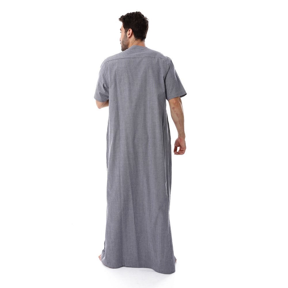 جلابية رجالي 100% قطن مصري لون مقلم رصاصي