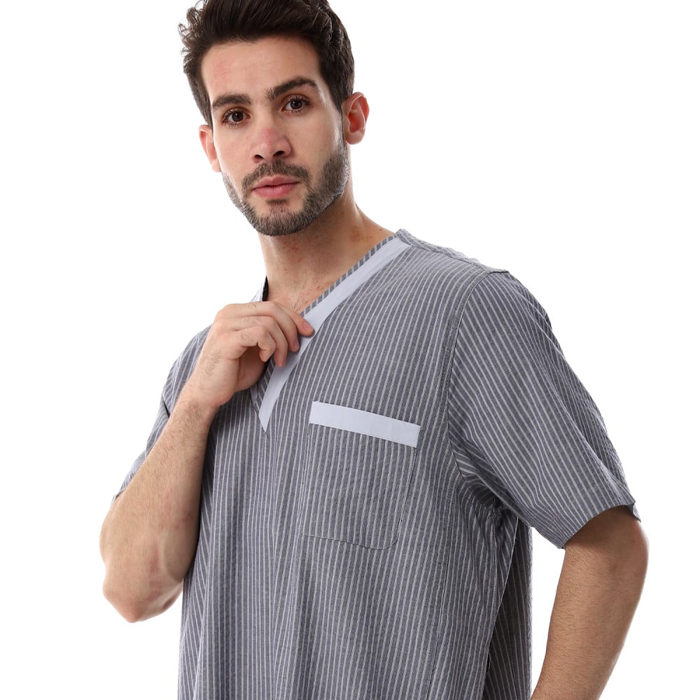 جلابية رجالي 100% قطن مصري لون مقلم رصاصي