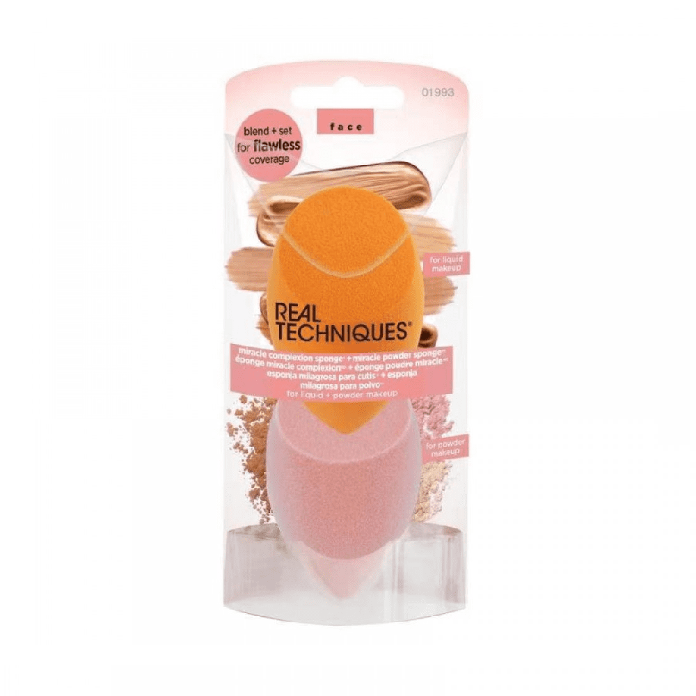 مجموعة اسفنجة البرتقالي والوردي لخلط وتطبيق المكياج ريل تيكنيكس