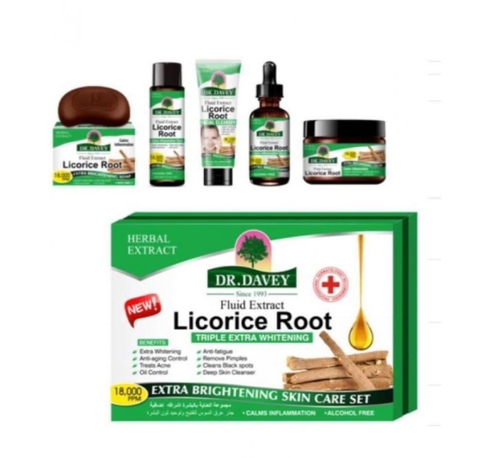 د. ديفي مجموعة العناية بالبشرة بخلاصة عرق سوس لتفتيح وتوحيد لون البشره اشراقه اضافيه