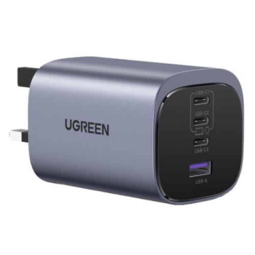 يو جرين نيكسود شاحن سريع بقوة 100 واط 4 منافذ تقنية GaN تصميم UK - رمادي