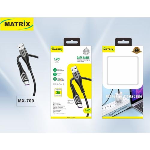 ماتريكس كابل بيانات مضفر للشحن السريع من USB إلى Type-C - بطول 1.2 متر - أسود - MX 700 PD