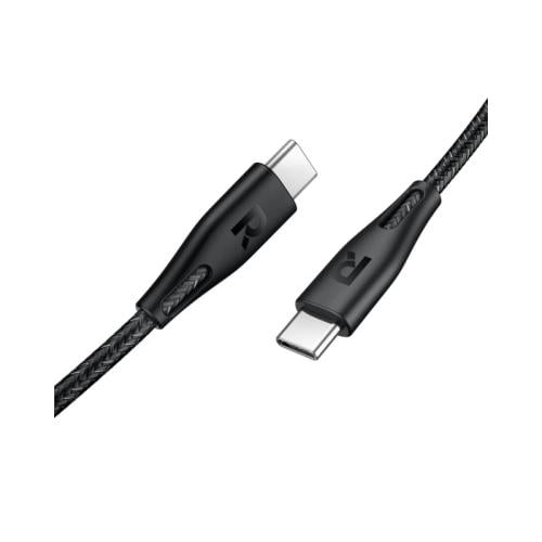 راف باور كابل Type-C إلى Type-C - شحن سريع - نايلون مضفر - 2 متر - 60 واط - أسود - RP-CB1031