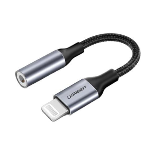 يو جرين وصلة سماعة لايتنينغ للآيفون إلى جاك 3.5 مم بغلاف ألومنيوم مضفر - 10 سم - أسود