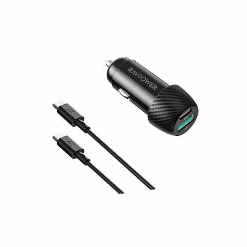 راف باور شاحن سيارة - 49 واط + كابل USB-C إلى USB-C - أسود - RP-VC1019