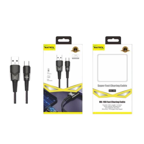 ماتريكس كابل شحن سريع من USB إلى Type-C - بطول 1.2 متر - أسود - MX 190
