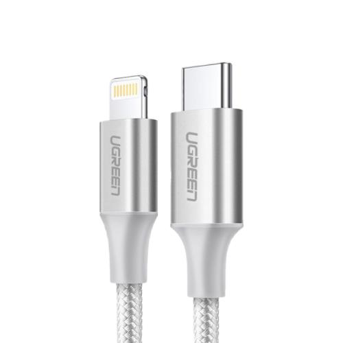 يو جرين كابل شاحن من Type-C إلى Lightning - نايلون مضفر - 1 متر - فضي