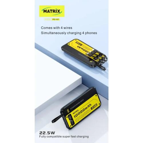 ماتريكس باور بانك 10000 mAh - أسود - PD107