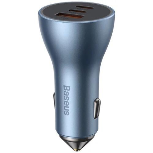 بايسوس شاحن سيارة بـ 3 منافذ (2 Type-C و 1 USB-A) يدعم الشحن السريع - 40 واط - أزرق - CGJP010003