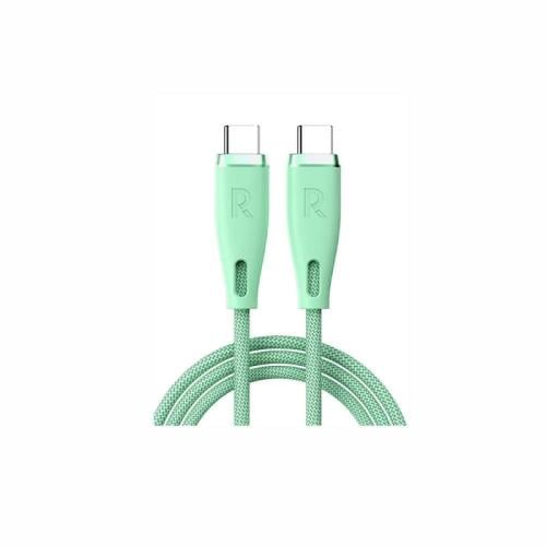 راف باور كابل Type-C إلى Type-C - شحن سريع - نايلون مضفر - 60 واط - 1.2 متر - تركواز - RP-CB1037