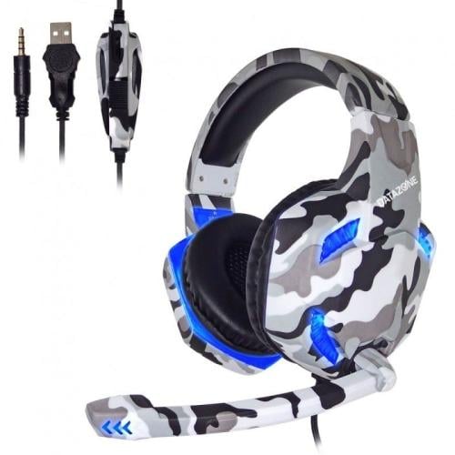 داتا زون K176 سماعات ألعاب سلكية احترافية مع ضوء LED ومايكروفون - أبيض مموه