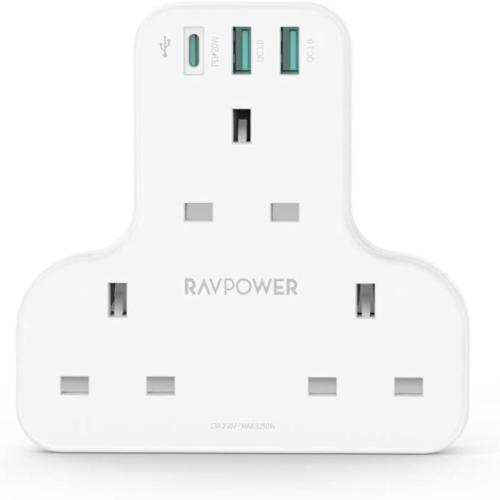 راف باور شاحن جداري - 20 واط - 3 منافذ - 3 منافذ AC - أبيض - RP-PC1036