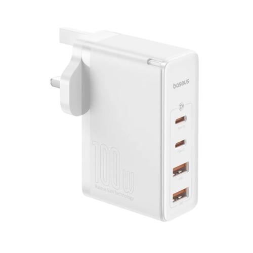 بايسوس GaN5 Pro شاحن جداري يدعم الشحن السريع مع 4 منافذ (2 USB-A و 2 Type-C) مع كابل Type-C - Type-C بقوة 100 واط وطول 1 متر - 100 واط - أبيض - P10110829213-00