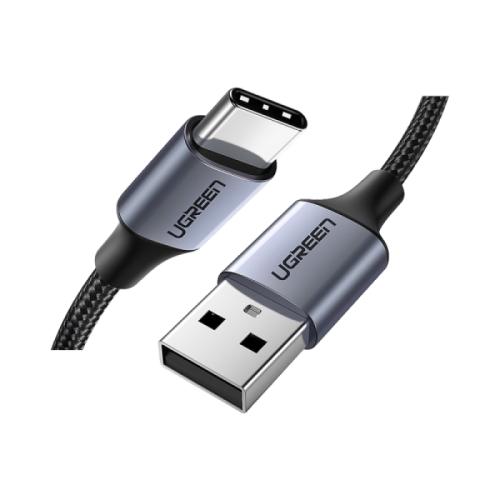 يو جرين كابل شاحن من USB إلى Type-C مضفر من الألومنيوم مطلي بالكروم بطول 2 متر - أسود