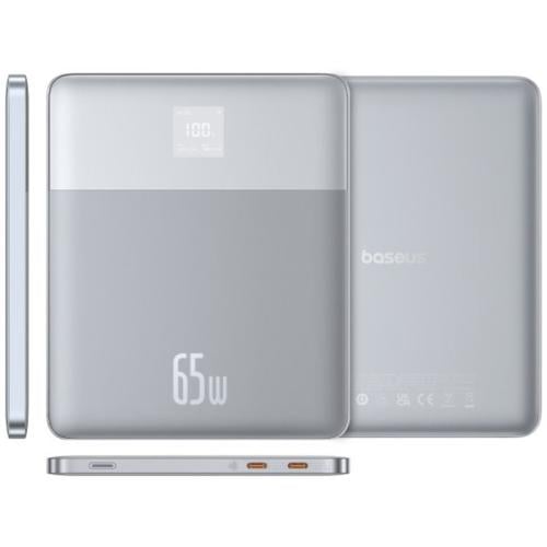 بايسوس Blade2 باور بانك تدعم الشحن السريع مع شاشة رقمية مع كابل Type-C - Type-C بطول 50 سم - 12000 مللي أمبير - 65 واط - فضي - P10063801S13-00