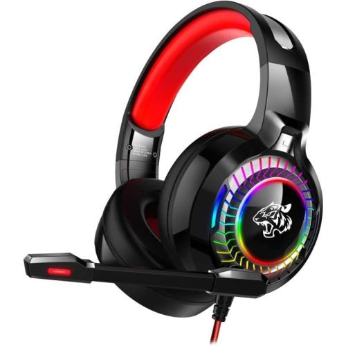 داتا زون G2300 سماعات ألعاب سلكية احترافية مع مايكروفون وإضاءة RGB - أحمر وأسود