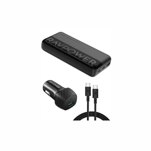 راف باور مجموعة باور بانك 20W بسعة 20000mAh + شاحن سيارة + كابل Type-C إلى Type-C
