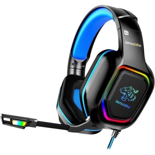 داتا زون G2200 سماعات ألعاب سلكية احترافية مع مايكروفون طويل دوار وإضاءة RGB - أزرق وأسود