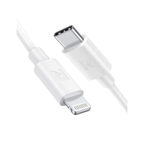 راف باور كابل Type-C إلى Lightning مصنوع من مادة TPE - بطول 1 متر - أبيض - RP-CB1016