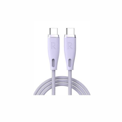 راف باور كابل Type-C إلى Type-C - شحن سريع - نايلون مضفر - 60 واط - 1.2 متر - بنفسجي - RP-CB1037