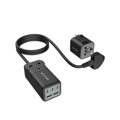 راف باور موزع طاقة بقوة 75 واط - 5 منافذ - مع مقبس طاقة تيار متردد - أسود - RP-PC1062