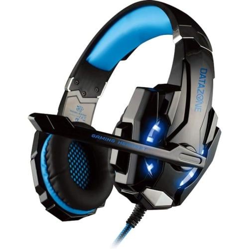 داتا زون G9000 سماعات ألعاب سلكية ستيريو مقاس وسط مع مايكروفون وإضاءة LED - أزرق وأسود