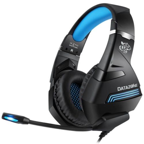 داتا زون G7500 سماعات ألعاب سلكية احترافية مع مايكروفون بخاصية إلغاء الضوضاء وإضاءة LED - أزرق وأسود