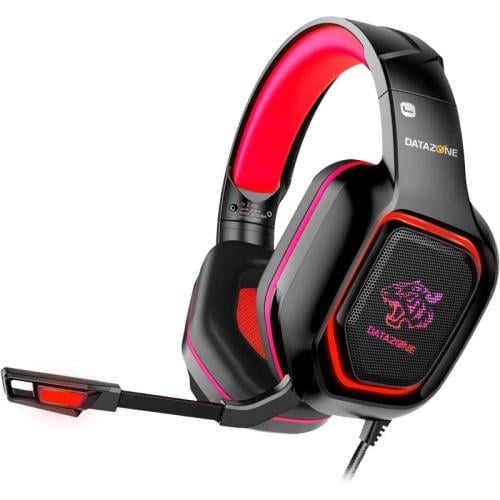 داتا زون G2200 سماعات ألعاب سلكية احترافية مع مايكروفون طويل دوار وإضاءة LED - أحمر وأسود