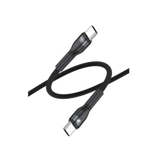 باور ان كابل Type-C إلى Type-C - بطول 1 متر - 27 واط - PD - قماش ضد القطع - أسود