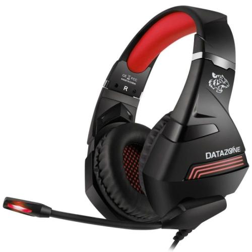 داتا زون G7500 سماعات ألعاب سلكية احترافية مع مايكروفون بخاصية إلغاء الضوضاء وإضاءة LED - أحمر وأسود