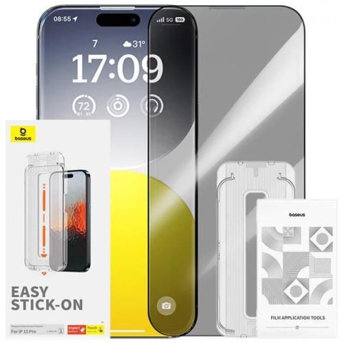 بايسوس Sapphire Series HD واقي شاشة من الزجاج المقوى مع فلتر غبار للآيفون 15 برو - شفاف - P60057504203-01