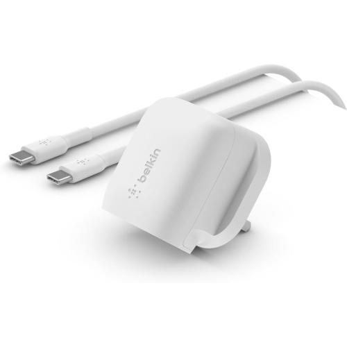 بلكين BoostCharge شاحن USB-C بقوة 20 واط + كابل USB-C إلى USB-C - أبيض
