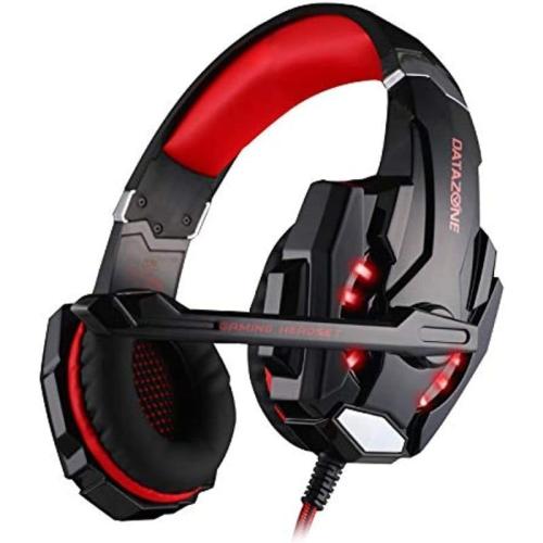 داتا زون G9000 سماعات ألعاب سلكية ستيريو مقاس وسط مع مايكروفون وإضاءة LED - أحمر وأسود