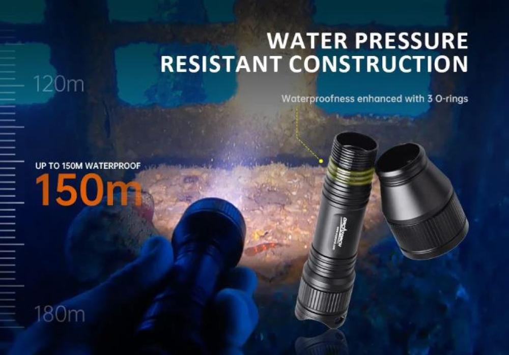 OrcaTorch D550 1000 Lumens Scuba Diving Light with Tail Magnetic Switch