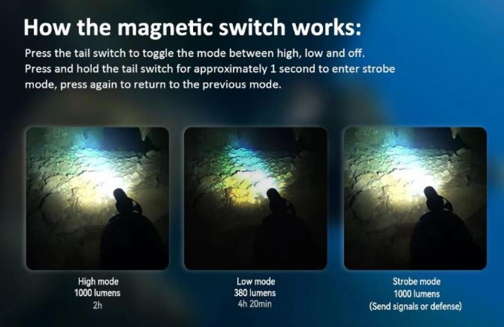 OrcaTorch D550 1000 Lumens Scuba Diving Light with Tail Magnetic Switch