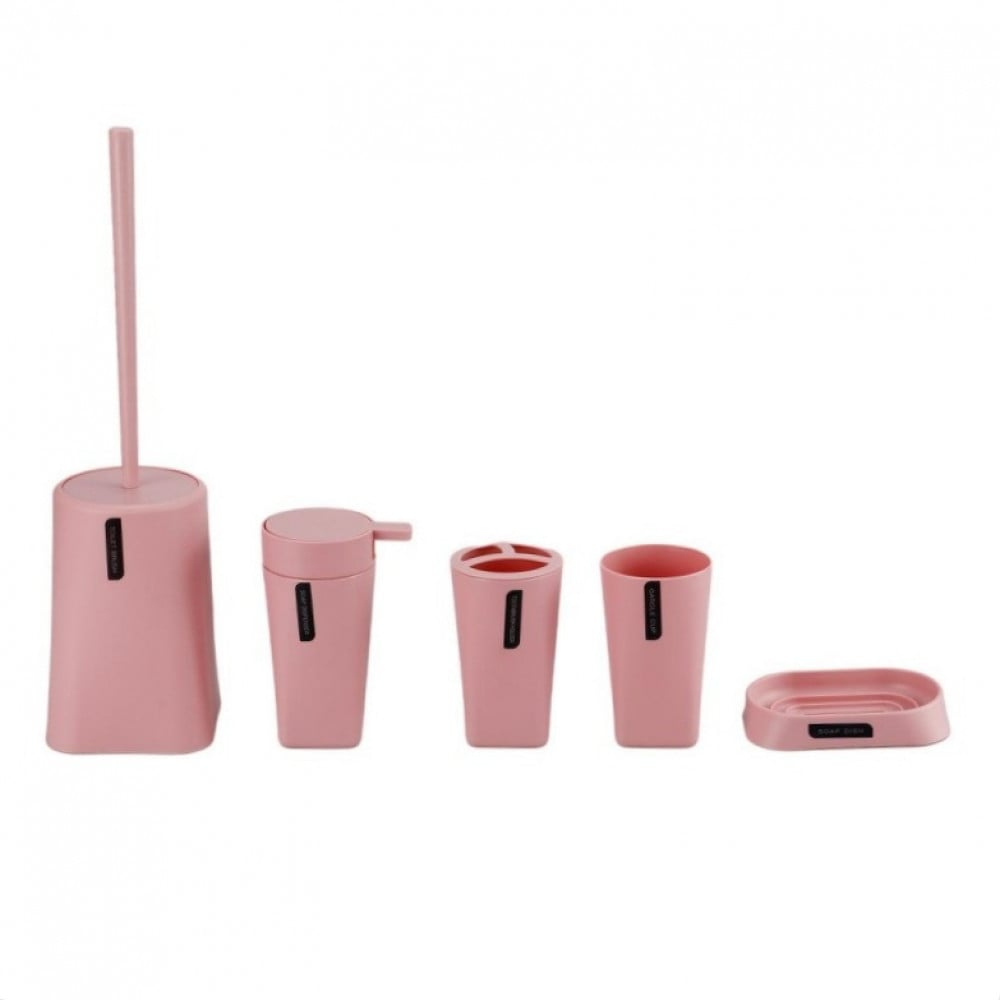 طقم اكسسوارات حمام من 6 قطع-وردي