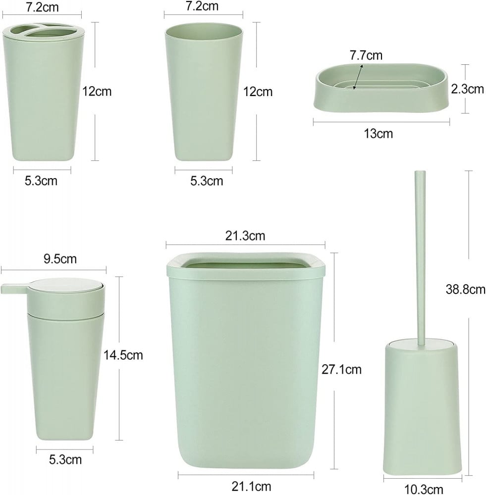 طقم اكسسوارات حمام من 6 قطع-أخضر