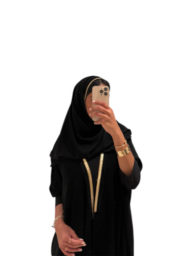 عباية اسود نص بشت مع تطريز من الأمام