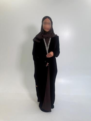 عبايه مخمل بني عودي