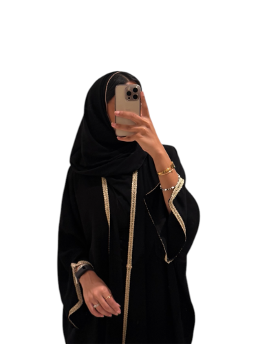 عباية اسود نص بشت مع تطريز
