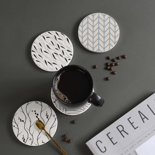 LOWHA Set of 4 Ceramic Coasters printed with beaut...