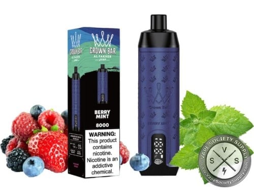 شيشة كراون بار 8000 سحبه توت نعناع من تاج الفاخر CROWN BAR 5MG