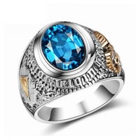 خاتم فضي مزين بنقوش وحجر زيركون ازرق