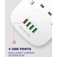 توصيلة Ldnio لدنيو 4 مداخل كهرباء 4 منافذ USB مع م...