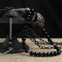 طقم راقي بسبحة وخاتم من الفضة الخالصة وأحجار العقي...