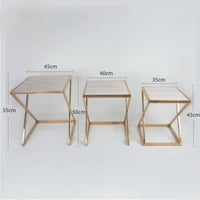 طاولات خدمة 3 قطع ستيل ذهبي اللون بسطح رخام