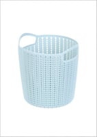 سلة تخزين صغيرة دائرية مضفرة باللون الأزرق